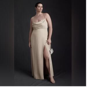 NWT BHLDN Anthropologie Champagne Remy Cowl Neck Faux Wrap Satin Gown 18W